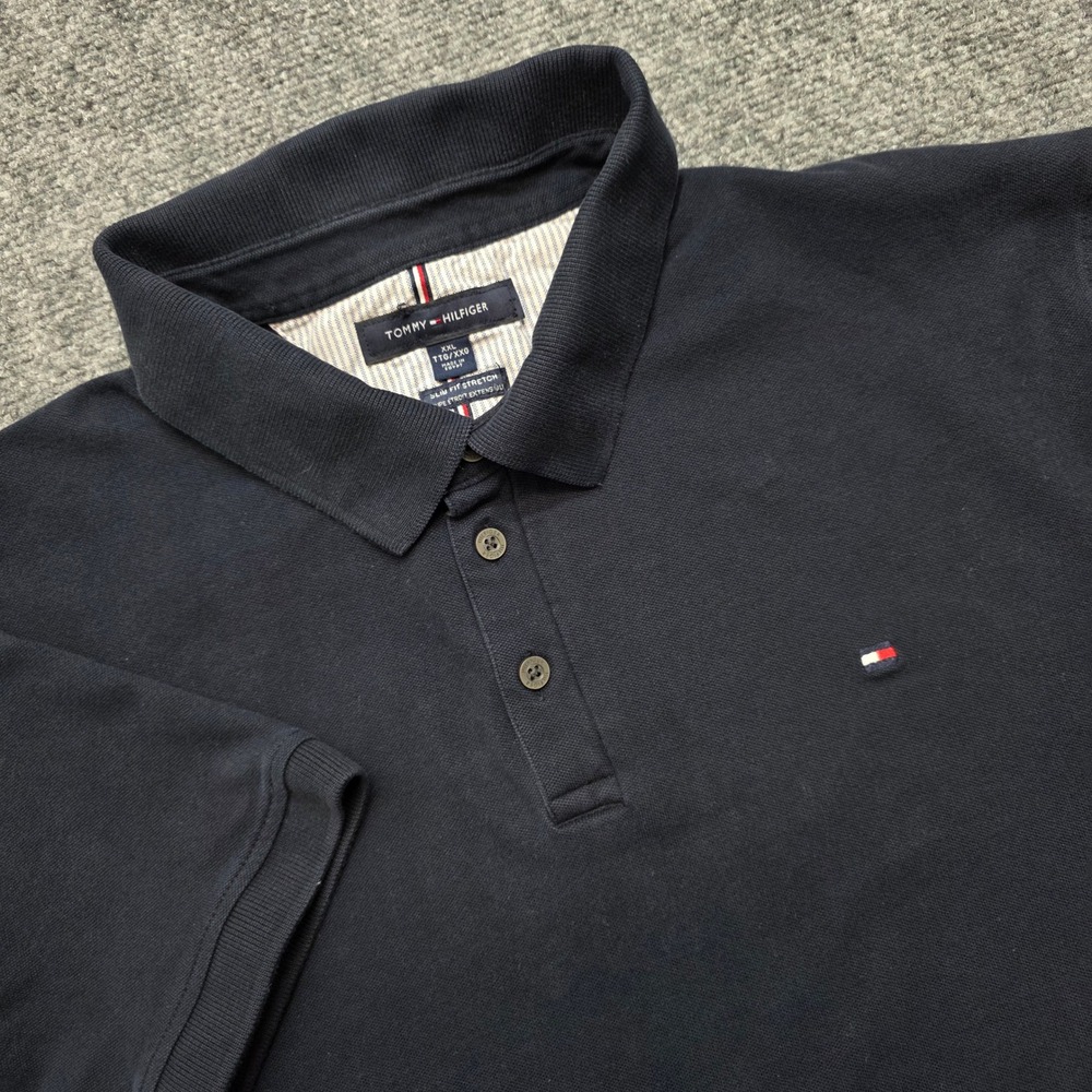 Tommy Hilfiger Men's XXL Slim Fit Stretch Polo Shirt Navy Blue Short Sleeve Logo